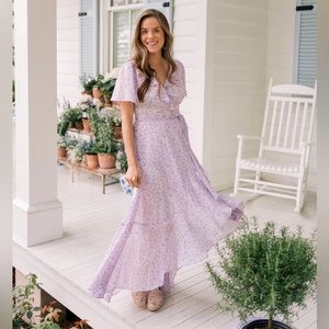 Gal Meets Glam Sophie Faux Wrap Maxi Dress in Lilac size 6